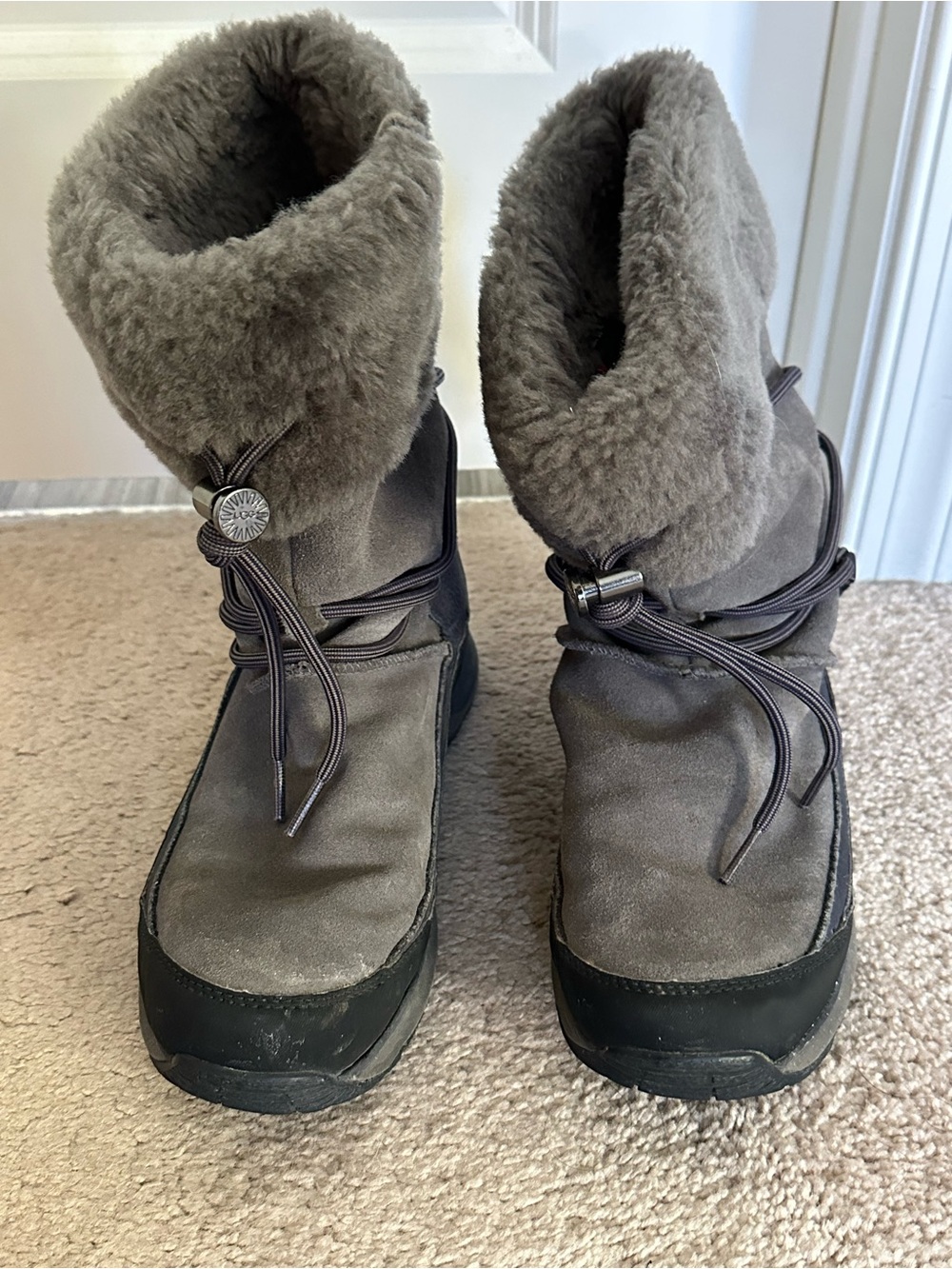 UGG Gray Suede Shearling-Lined Winter Boots